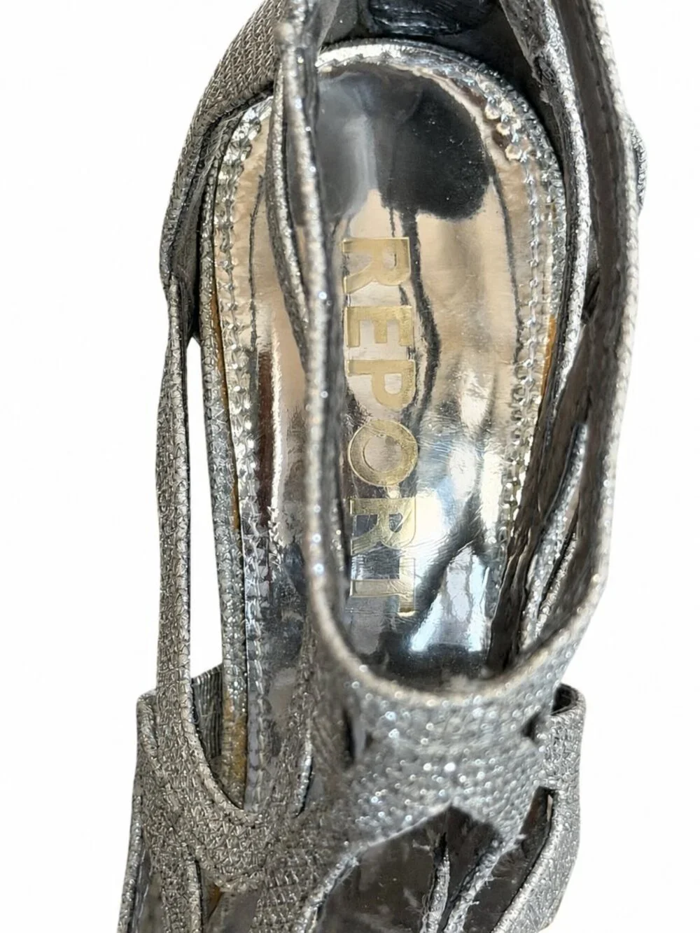 Report Silver Glitter Cage High Heel Sandals Size 7.5 Prom Wedding Party